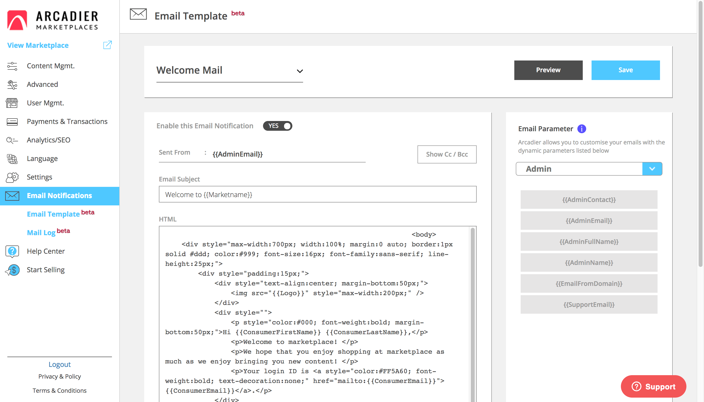 HTML and Trigger Editor
